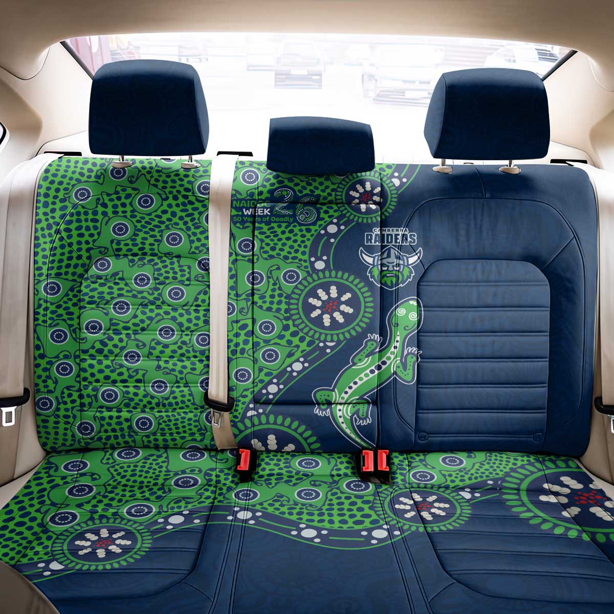Canberra Raiders NAIDOC Week 2026 Back Car Seat Cover Aboriginal Lizard Dot Painting - 50 Years of Deadly