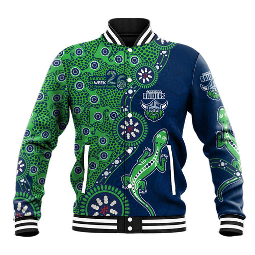 Canberra Raiders NAIDOC Week 2026 Baseball Jacket Aboriginal Lizard Dot Painting - 50 Years of Deadly