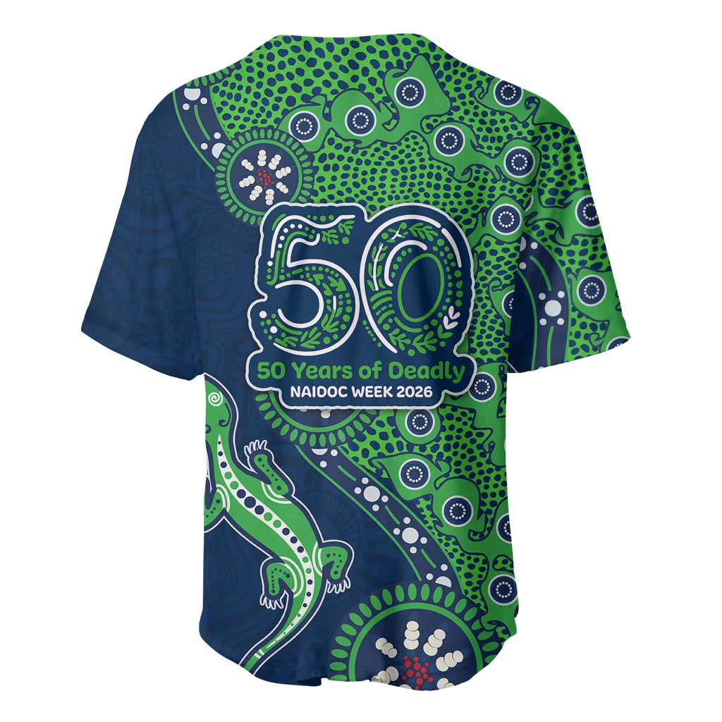 Canberra Raiders NAIDOC Week 2026 Baseball Jersey Aboriginal Lizard Dot Painting - 50 Years of Deadly