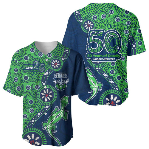 Canberra Raiders NAIDOC Week 2026 Baseball Jersey Aboriginal Lizard Dot Painting - 50 Years of Deadly