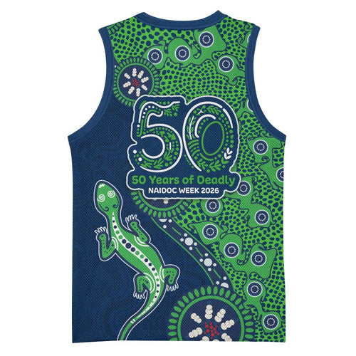 Canberra Raiders NAIDOC Week 2026 Basketball Jersey Aboriginal Lizard Dot Painting - 50 Years of Deadly