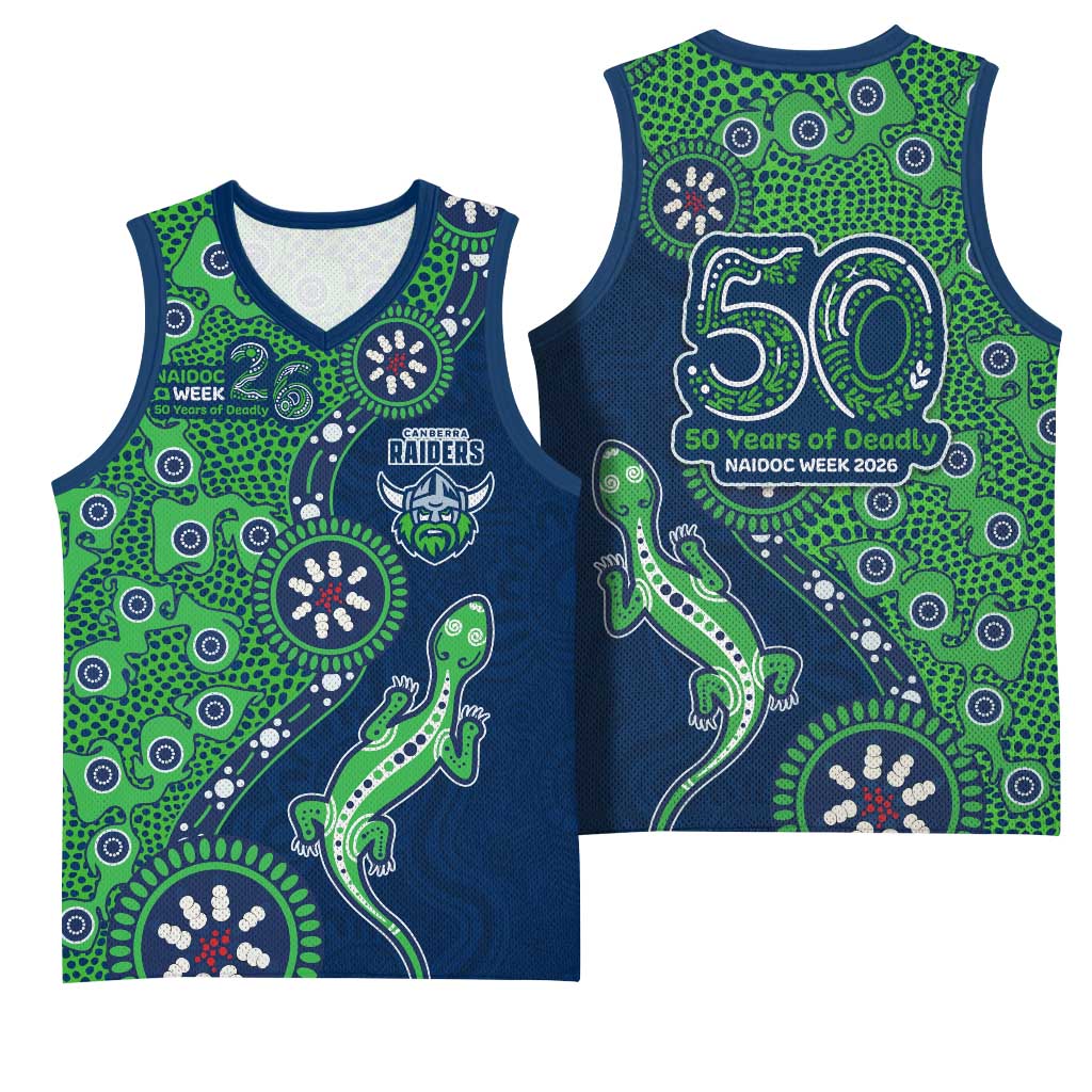 Canberra Raiders NAIDOC Week 2026 Basketball Jersey Aboriginal Lizard Dot Painting - 50 Years of Deadly