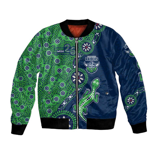 Canberra Raiders NAIDOC Week 2026 Bomber Jacket Aboriginal Lizard Dot Painting - 50 Years of Deadly
