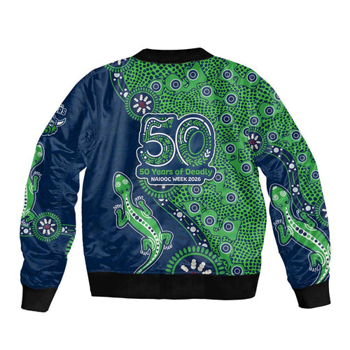 Canberra Raiders NAIDOC Week 2026 Bomber Jacket Aboriginal Lizard Dot Painting - 50 Years of Deadly