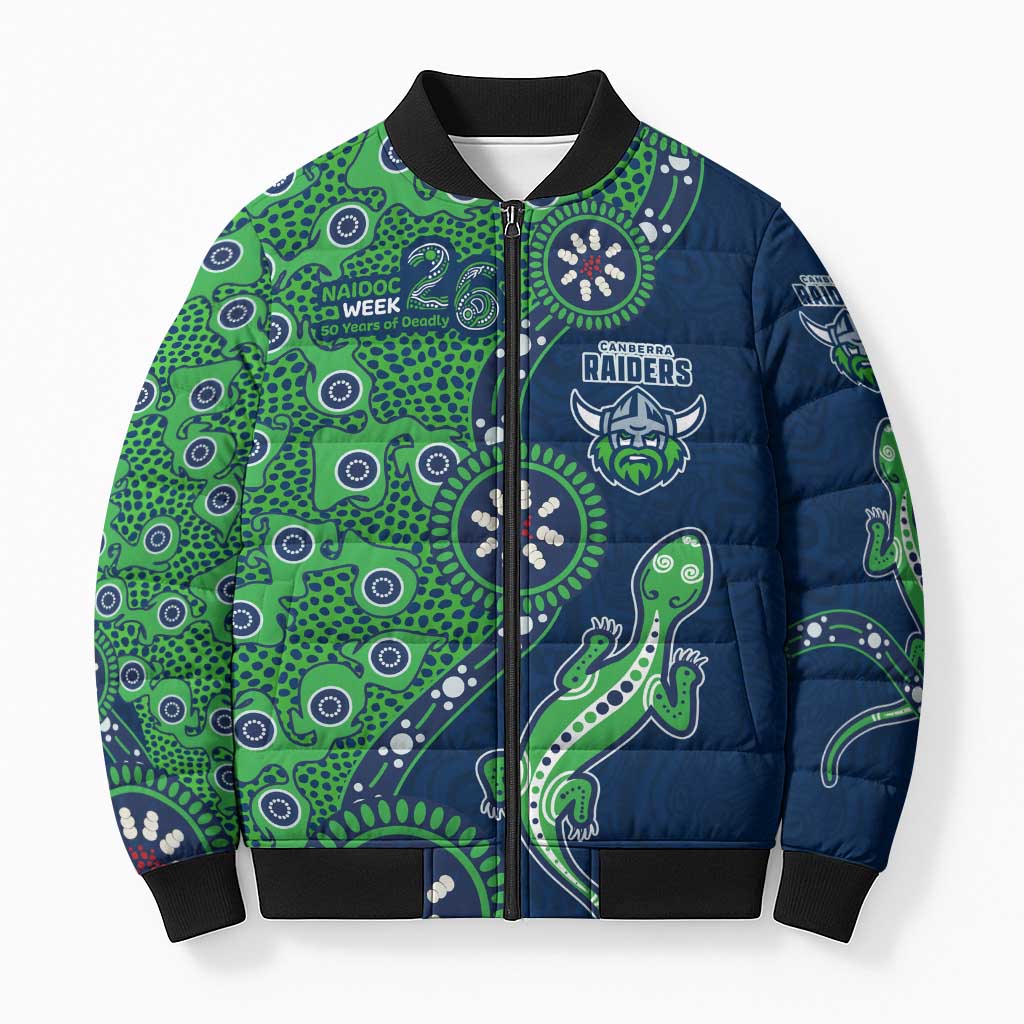 Canberra Raiders NAIDOC Week 2026 Bomber Puffer Jacket Aboriginal Lizard Dot Painting - 50 Years of Deadly