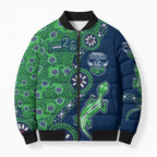 Canberra Raiders NAIDOC Week 2026 Bomber Puffer Jacket Aboriginal Lizard Dot Painting - 50 Years of Deadly