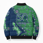 Canberra Raiders NAIDOC Week 2026 Bomber Puffer Jacket Aboriginal Lizard Dot Painting - 50 Years of Deadly