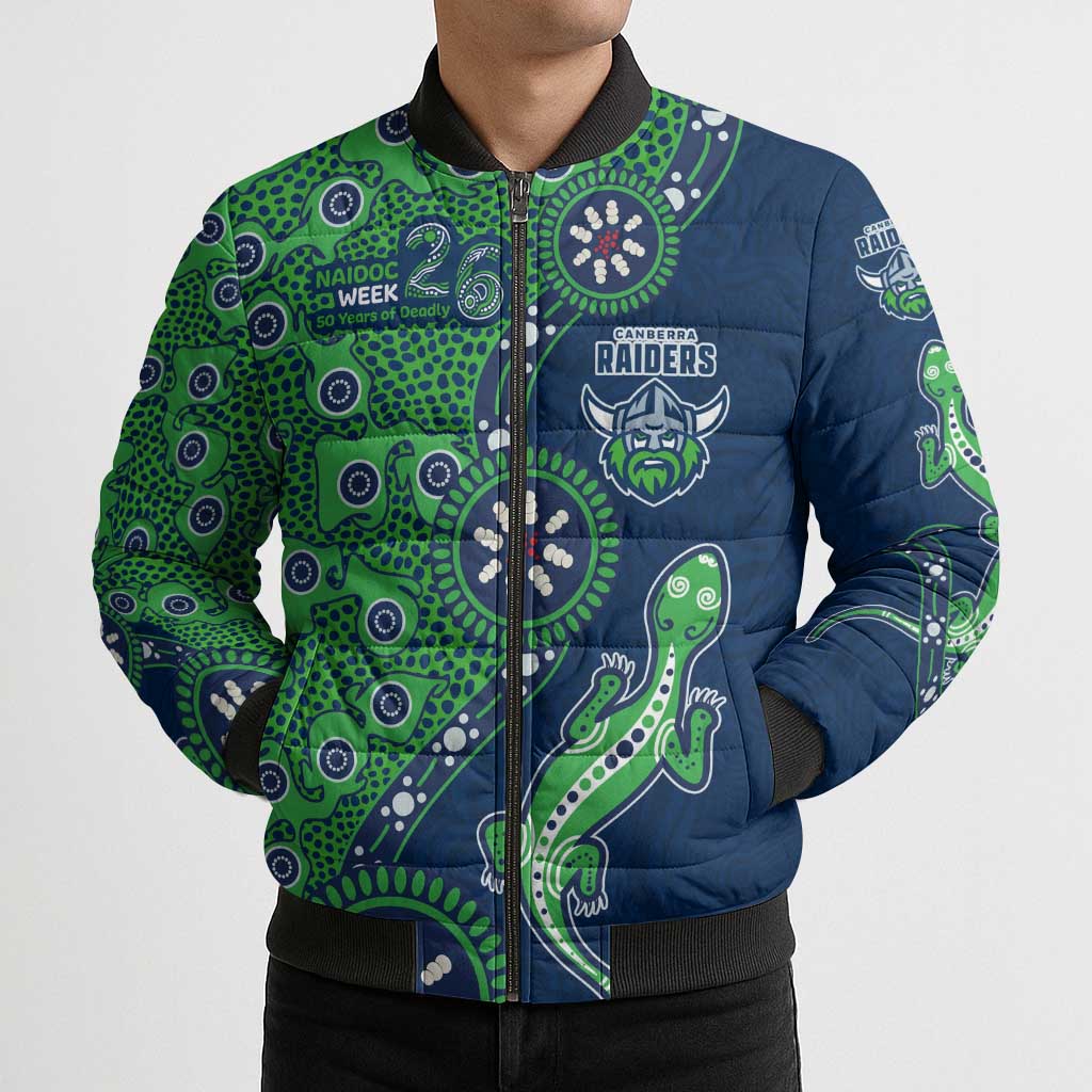 Canberra Raiders NAIDOC Week 2026 Bomber Puffer Jacket Aboriginal Lizard Dot Painting - 50 Years of Deadly