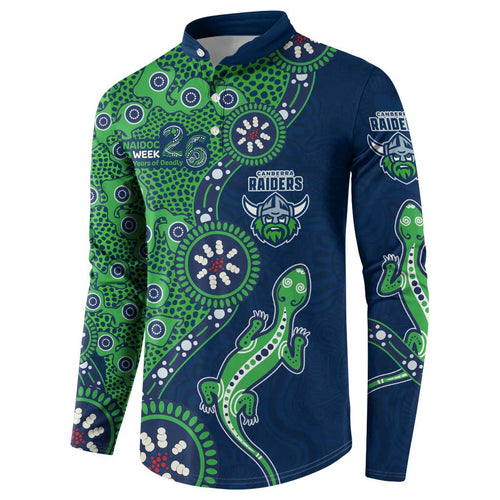 Canberra Raiders NAIDOC Week 2026 Button Sweatshirt Aboriginal Lizard Dot Painting - 50 Years of Deadly