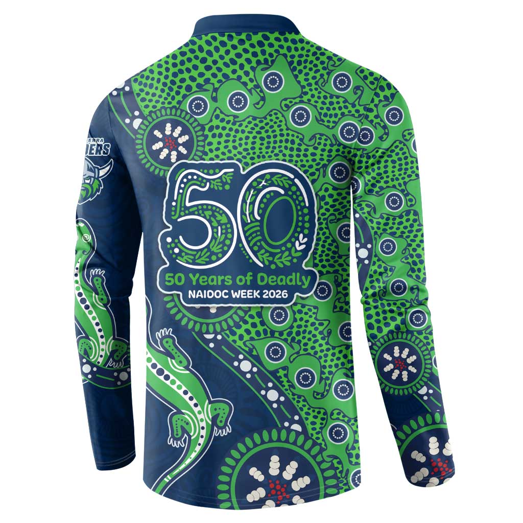 Canberra Raiders NAIDOC Week 2026 Button Sweatshirt Aboriginal Lizard Dot Painting - 50 Years of Deadly