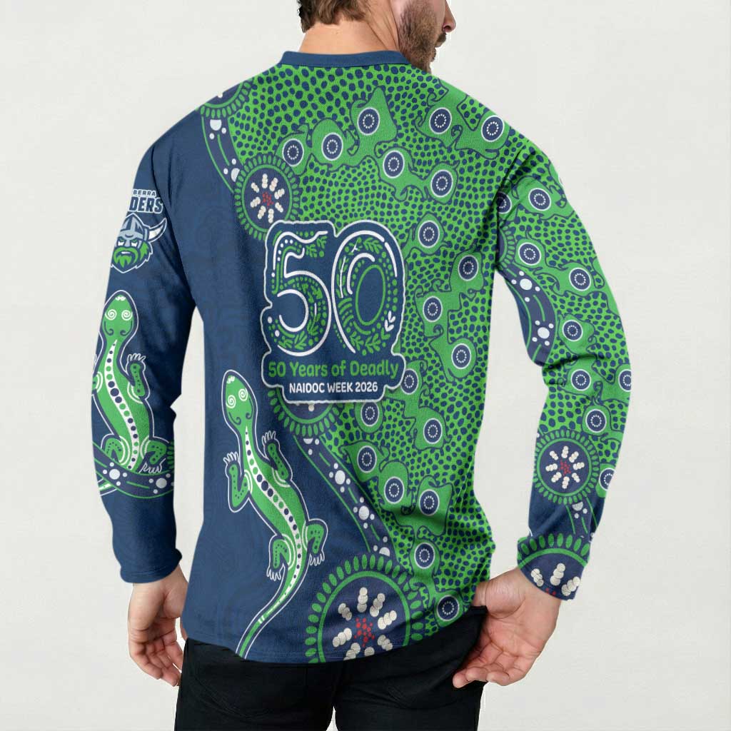 Canberra Raiders NAIDOC Week 2026 Button Sweatshirt Aboriginal Lizard Dot Painting - 50 Years of Deadly