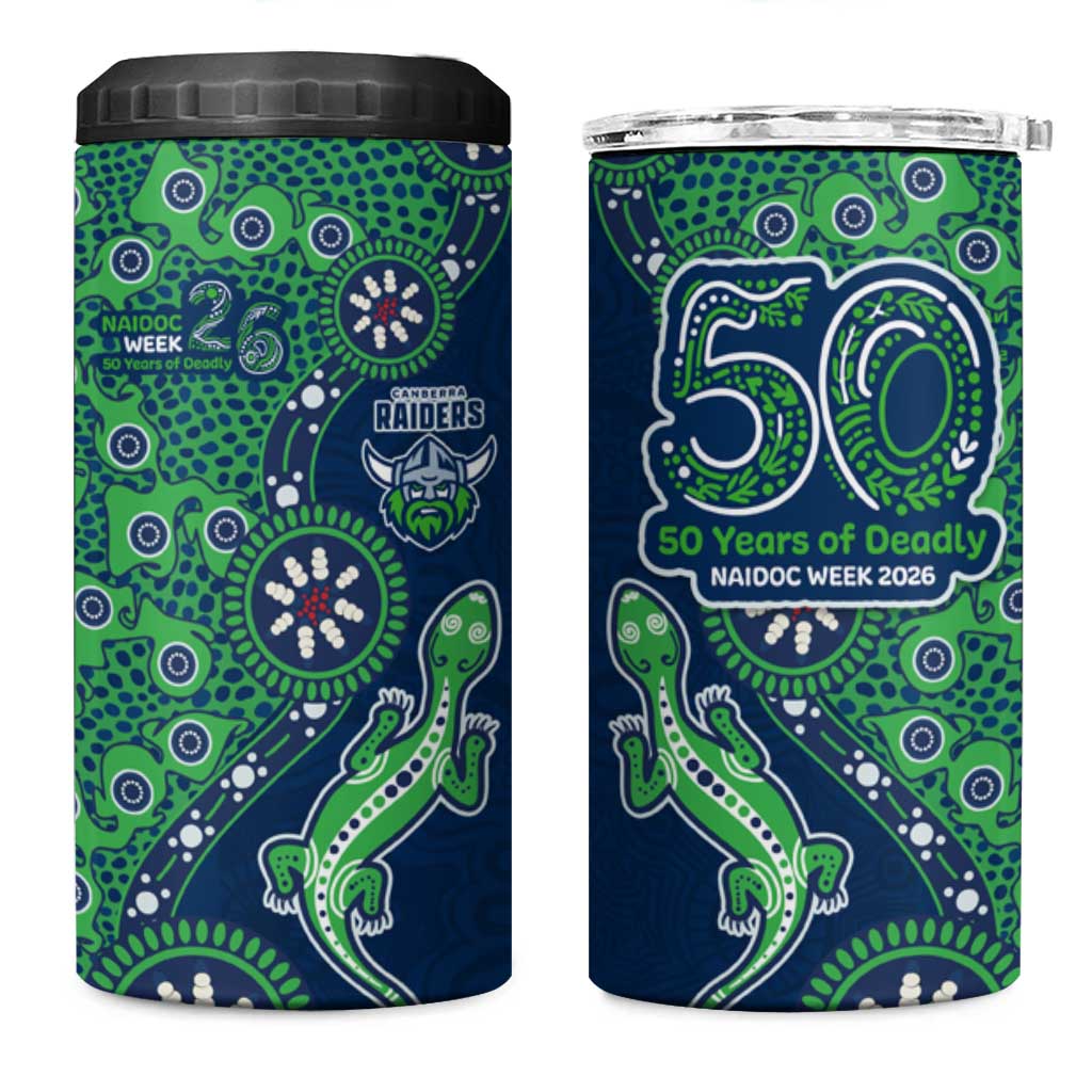 Canberra Raiders NAIDOC Week 2026 4 in 1 Can Cooler Tumbler Aboriginal Lizard Dot Painting - 50 Years of Deadly
