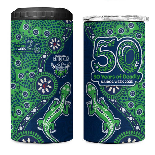 Canberra Raiders NAIDOC Week 2026 4 in 1 Can Cooler Tumbler Aboriginal Lizard Dot Painting - 50 Years of Deadly
