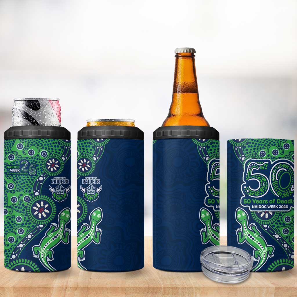 Canberra Raiders NAIDOC Week 2026 4 in 1 Can Cooler Tumbler Aboriginal Lizard Dot Painting - 50 Years of Deadly