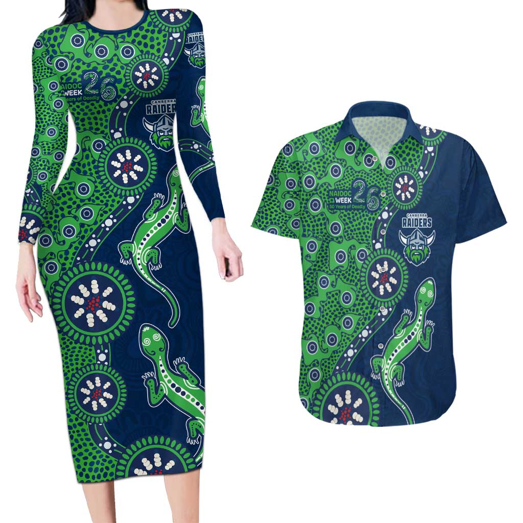 Canberra Raiders NAIDOC Week 2026 Couples Matching Long Sleeve Bodycon Dress and Hawaiian Shirt Aboriginal Lizard Dot Painting - 50 Years of Deadly