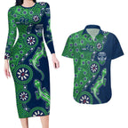 Canberra Raiders NAIDOC Week 2026 Couples Matching Long Sleeve Bodycon Dress and Hawaiian Shirt Aboriginal Lizard Dot Painting - 50 Years of Deadly