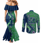 Canberra Raiders NAIDOC Week 2026 Couples Matching Mermaid Dress and Long Sleeve Button Shirt Aboriginal Lizard Dot Painting - 50 Years of Deadly