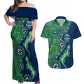 Canberra Raiders NAIDOC Week 2026 Couples Matching Off Shoulder Maxi Dress and Hawaiian Shirt Aboriginal Lizard Dot Painting - 50 Years of Deadly