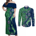 Canberra Raiders NAIDOC Week 2026 Couples Matching Off Shoulder Maxi Dress and Long Sleeve Button Shirt Aboriginal Lizard Dot Painting - 50 Years of Deadly