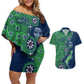 Canberra Raiders NAIDOC Week 2026 Couples Matching Off Shoulder Short Dress and Hawaiian Shirt Aboriginal Lizard Dot Painting - 50 Years of Deadly