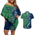 Canberra Raiders NAIDOC Week 2026 Couples Matching Off Shoulder Short Dress and Hawaiian Shirt Aboriginal Lizard Dot Painting - 50 Years of Deadly