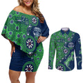 Canberra Raiders NAIDOC Week 2026 Couples Matching Off Shoulder Short Dress and Long Sleeve Button Shirt Aboriginal Lizard Dot Painting - 50 Years of Deadly