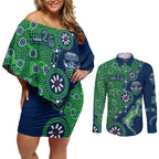 Canberra Raiders NAIDOC Week 2026 Couples Matching Off Shoulder Short Dress and Long Sleeve Button Shirt Aboriginal Lizard Dot Painting - 50 Years of Deadly