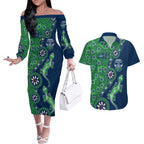 Canberra Raiders NAIDOC Week 2026 Couples Matching Off The Shoulder Long Sleeve Dress and Hawaiian Shirt Aboriginal Lizard Dot Painting - 50 Years of Deadly