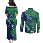 Canberra Raiders NAIDOC Week 2026 Couples Matching Puletasi and Long Sleeve Button Shirt Aboriginal Lizard Dot Painting - 50 Years of Deadly
