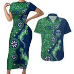 Canberra Raiders NAIDOC Week 2026 Couples Matching Short Sleeve Bodycon Dress and Hawaiian Shirt Aboriginal Lizard Dot Painting - 50 Years of Deadly