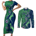 Canberra Raiders NAIDOC Week 2026 Couples Matching Short Sleeve Bodycon Dress and Long Sleeve Button Shirt Aboriginal Lizard Dot Painting - 50 Years of Deadly