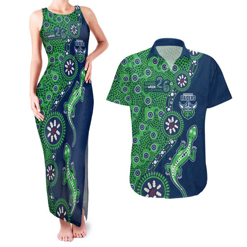 Canberra Raiders NAIDOC Week 2026 Couples Matching Tank Maxi Dress and Hawaiian Shirt Aboriginal Lizard Dot Painting - 50 Years of Deadly