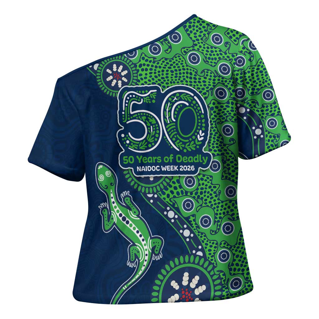 Canberra Raiders NAIDOC Week 2026 Cross Shoulder Shirt Aboriginal Lizard Dot Painting - 50 Years of Deadly