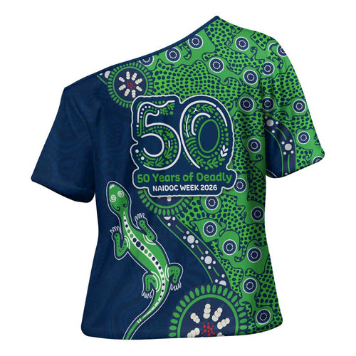 Canberra Raiders NAIDOC Week 2026 Cross Shoulder Shirt Aboriginal Lizard Dot Painting - 50 Years of Deadly