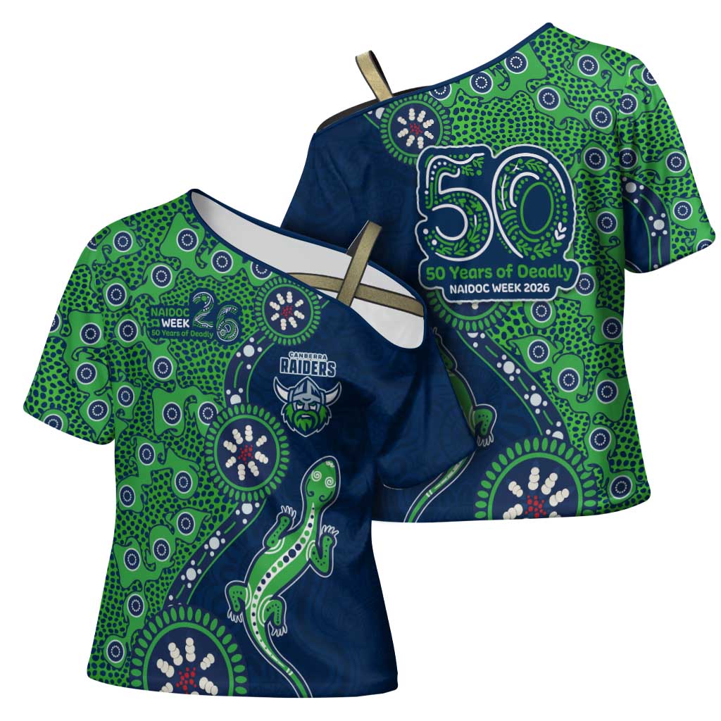Canberra Raiders NAIDOC Week 2026 Cross Shoulder Shirt Aboriginal Lizard Dot Painting - 50 Years of Deadly