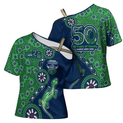 Canberra Raiders NAIDOC Week 2026 Cross Shoulder Shirt Aboriginal Lizard Dot Painting - 50 Years of Deadly
