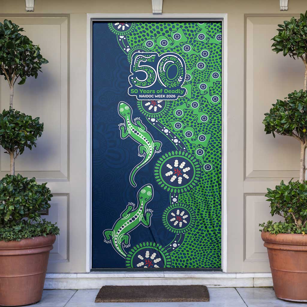 Canberra Raiders NAIDOC Week 2026 Door Cover Aboriginal Lizard Dot Painting - 50 Years of Deadly