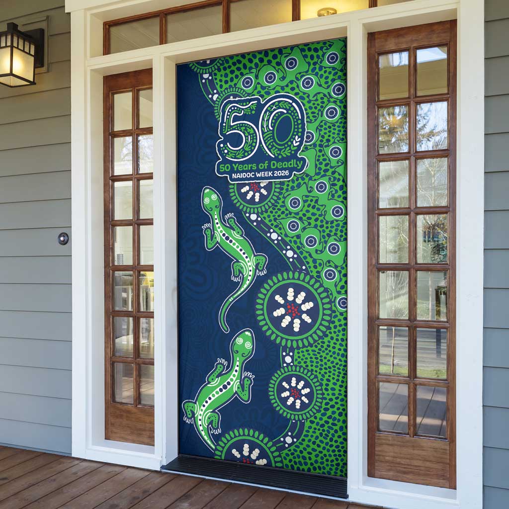 Canberra Raiders NAIDOC Week 2026 Door Cover Aboriginal Lizard Dot Painting - 50 Years of Deadly