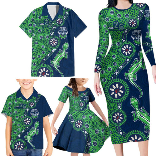 Canberra Raiders NAIDOC Week 2026 Family Matching Long Sleeve Bodycon Dress and Hawaiian Shirt Aboriginal Lizard Dot Painting - 50 Years of Deadly