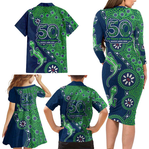 Canberra Raiders NAIDOC Week 2026 Family Matching Long Sleeve Bodycon Dress and Hawaiian Shirt Aboriginal Lizard Dot Painting - 50 Years of Deadly