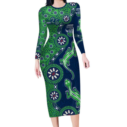 Canberra Raiders NAIDOC Week 2026 Family Matching Long Sleeve Bodycon Dress and Hawaiian Shirt Aboriginal Lizard Dot Painting - 50 Years of Deadly
