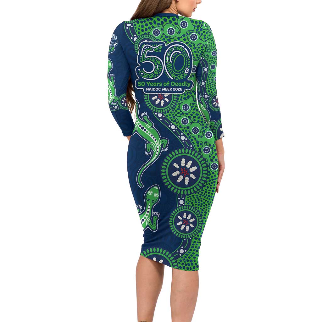 Canberra Raiders NAIDOC Week 2026 Family Matching Long Sleeve Bodycon Dress and Hawaiian Shirt Aboriginal Lizard Dot Painting - 50 Years of Deadly