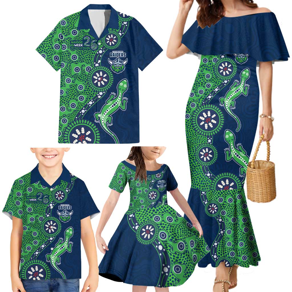 Canberra Raiders NAIDOC Week 2026 Family Matching Mermaid Dress and Hawaiian Shirt Aboriginal Lizard Dot Painting - 50 Years of Deadly