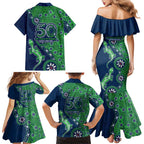 Canberra Raiders NAIDOC Week 2026 Family Matching Mermaid Dress and Hawaiian Shirt Aboriginal Lizard Dot Painting - 50 Years of Deadly