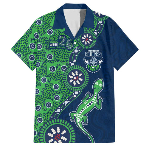 Canberra Raiders NAIDOC Week 2026 Family Matching Off The Shoulder Long Sleeve Dress and Hawaiian Shirt Aboriginal Lizard Dot Painting - 50 Years of Deadly