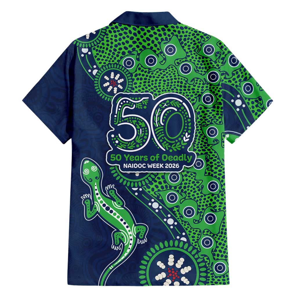 Canberra Raiders NAIDOC Week 2026 Family Matching Off The Shoulder Long Sleeve Dress and Hawaiian Shirt Aboriginal Lizard Dot Painting - 50 Years of Deadly