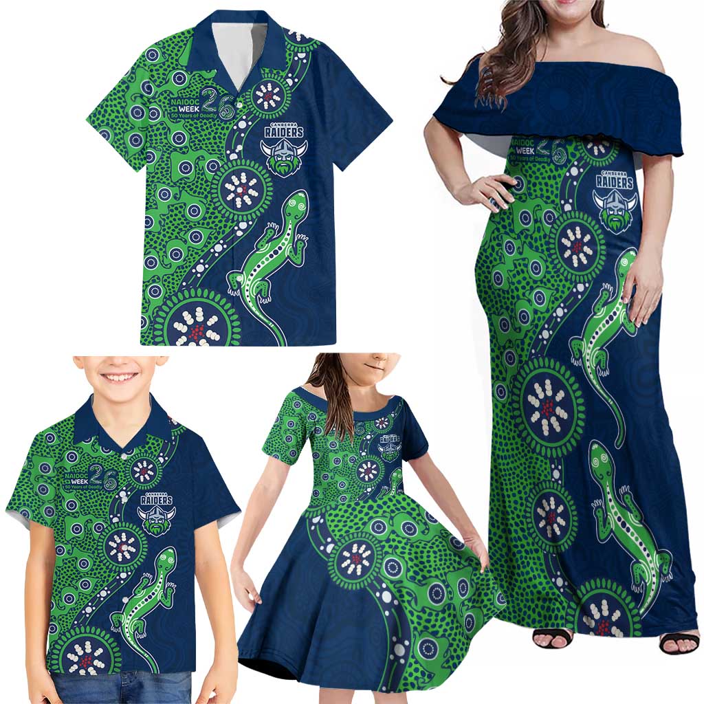 Canberra Raiders NAIDOC Week 2026 Family Matching Off Shoulder Maxi Dress and Hawaiian Shirt Aboriginal Lizard Dot Painting - 50 Years of Deadly