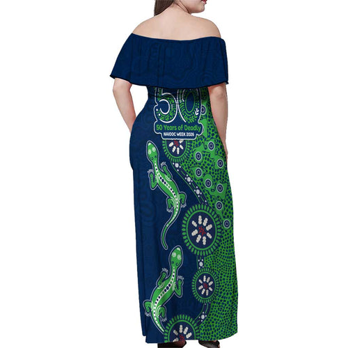 Canberra Raiders NAIDOC Week 2026 Family Matching Off Shoulder Maxi Dress and Hawaiian Shirt Aboriginal Lizard Dot Painting - 50 Years of Deadly
