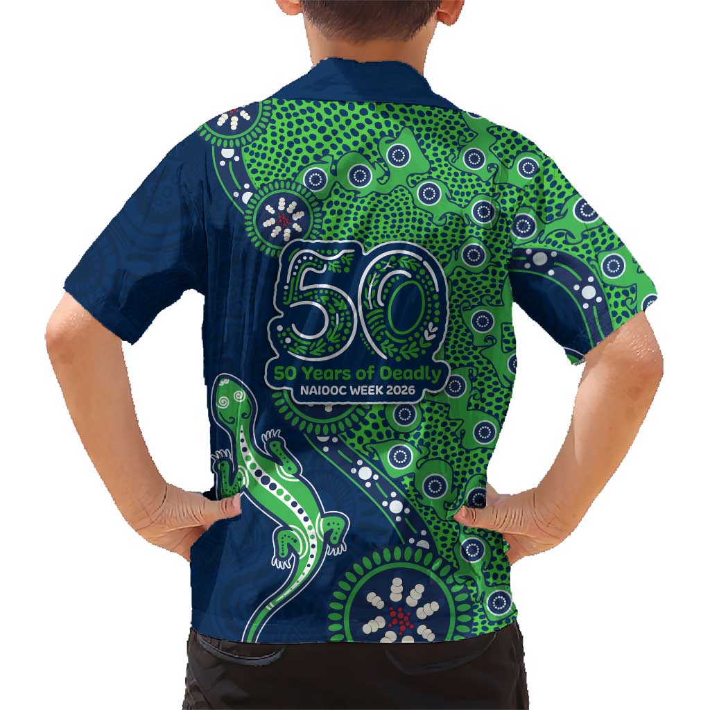 Canberra Raiders NAIDOC Week 2026 Family Matching Puletasi and Hawaiian Shirt Aboriginal Lizard Dot Painting - 50 Years of Deadly