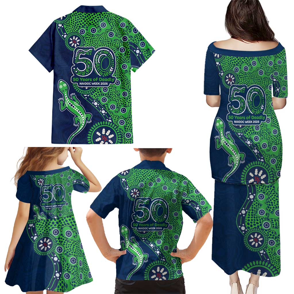 Canberra Raiders NAIDOC Week 2026 Family Matching Puletasi and Hawaiian Shirt Aboriginal Lizard Dot Painting - 50 Years of Deadly